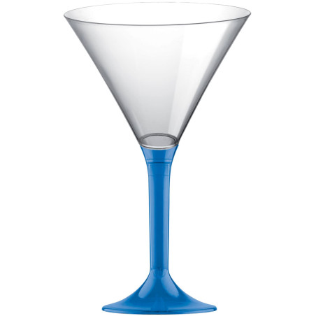 Flûte Plastique Cocktail Pied Bleu Tranps. 185ml 2P (20 Utés)