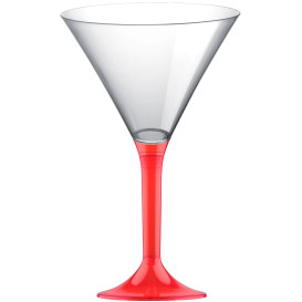 Flûte Plastique Cocktail Pied Rouge Transp.185ml 2P (200 Utés)