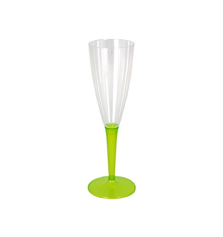 Plastic stam fluitglas Mousserende Wijn groen 100ml (6 stuks) 