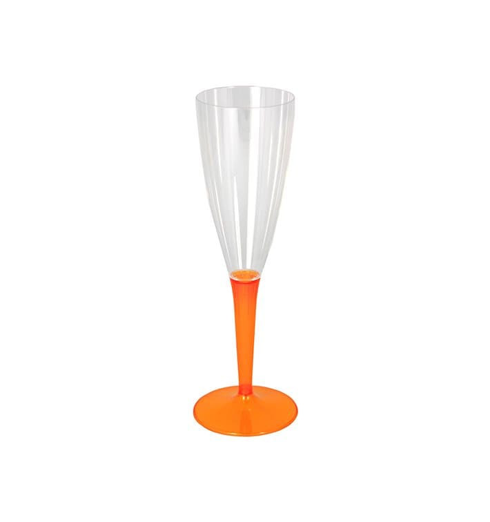 Plastic stam fluitglas Mousserende Wijn oranje 100ml (6 stuks) 