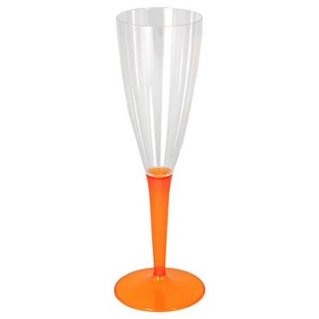 Plastic stam fluitglas Mousserende Wijn oranje 100ml (6 stuks) 