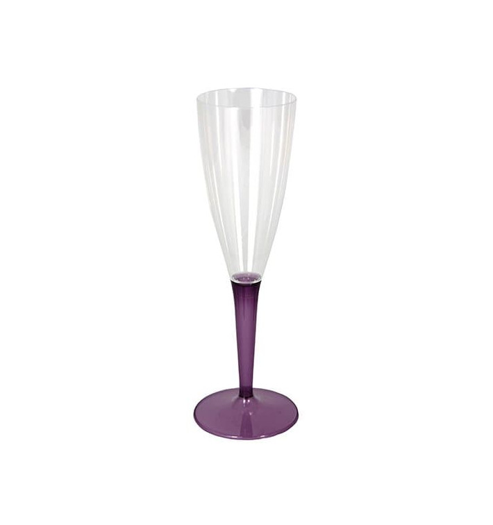 Plastic stam fluitglas Mousserende Wijn aubergine kleur 100ml (6 stuks) 