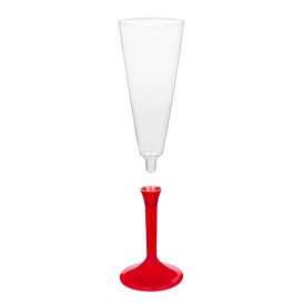 Flûte Champagne Plastique Pied Rouge Transp.160ml 2P (200 Utés)