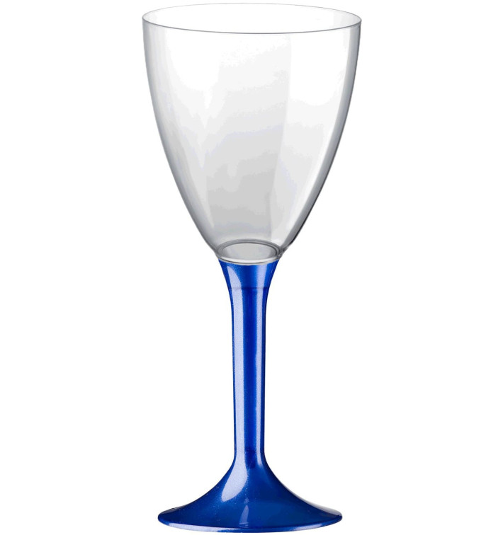 Flûte Plastique Vin Pied Bleu Perlé 180ml (20 Unités)