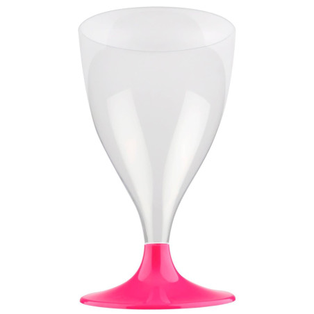 Verre Plastique Vin Pied Fuchsia 200ml 2P (20 Utés)