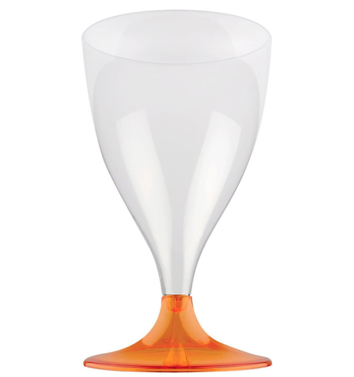 Flûte Plastique Vin Pied Orange Transp. 200ml 2P (20 Utés)