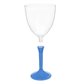 Flûte en Plastique Vin Pied Bleu Transp. 300ml 2P (20 Utés)