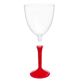 Flûte en Plastique Vin Pied Rouge Transp. 300ml 2P (20 Utés)