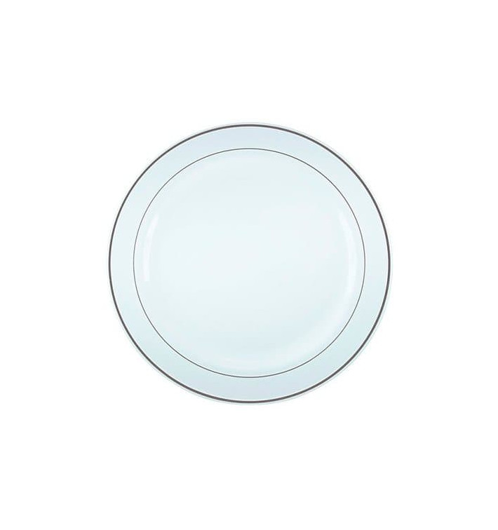 Assiette en Plastique Dur avec Liseré Argent 23cm (20 Utés)