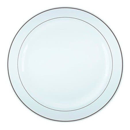 Assiette en Plastique Dur avec Liseré Argent 26cm (200 Utés)