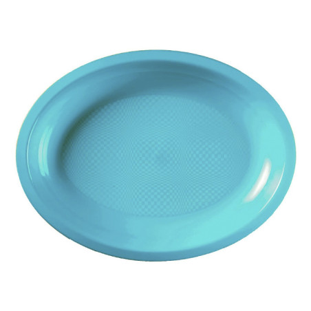 Plateau Dur Réutilisable Ovale Turquoise PP 25,5x19cm (50 Utés)