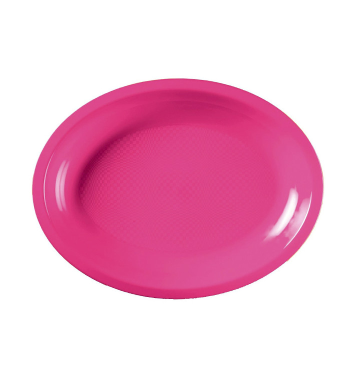 Plateau Plastique Réutilisable Ovale Fuchsia PP 255x190mm (50 Utés)