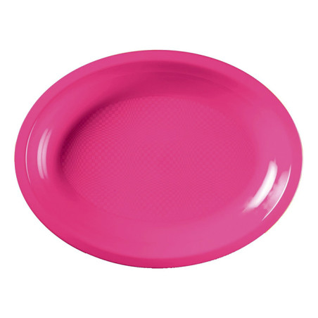 Herbruikbare harde Dienblad Ovaal vormig fuchsia 31,5x22 cm (25 stuks) 