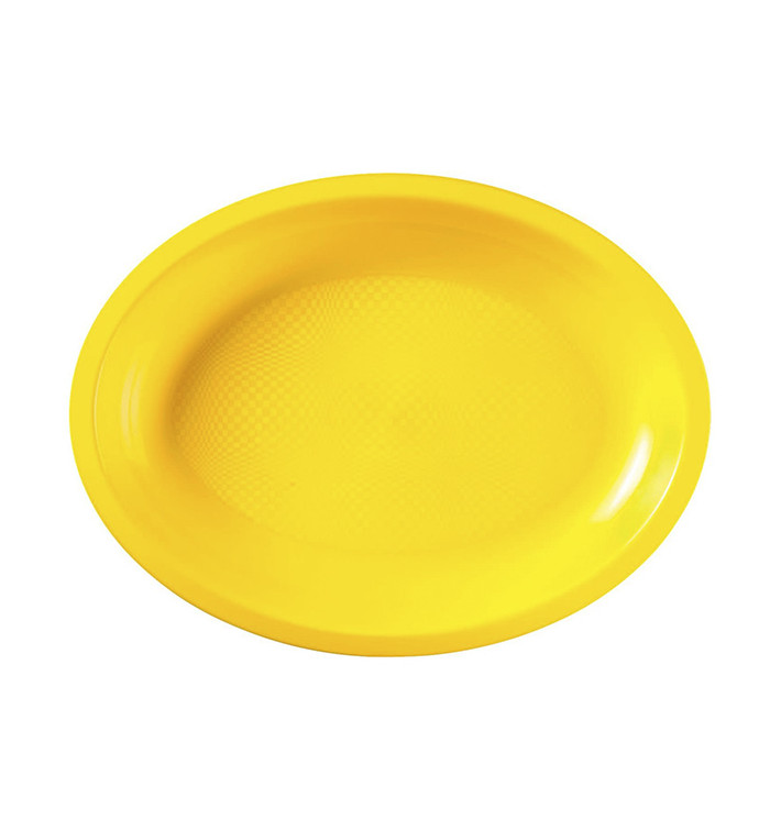 Plateau Plastique Réutilisable Ovale Jaune PP 255x190mm (50 Utés)