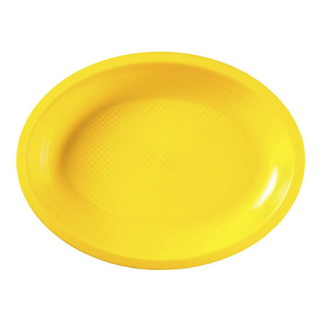 Plateau Dur Réutilisable Ovale Jaune PP 25,5x19cm (50 Utés)