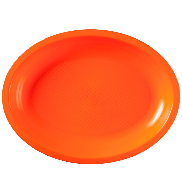 Plateau Plastique Réutilisable Ovale Orange PP 255x190mm (50 Utés)