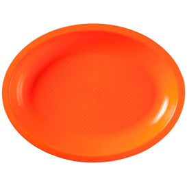 Plateau Plastique Réutilisable Ovale Orange PP 255x190mm (600 Utés)