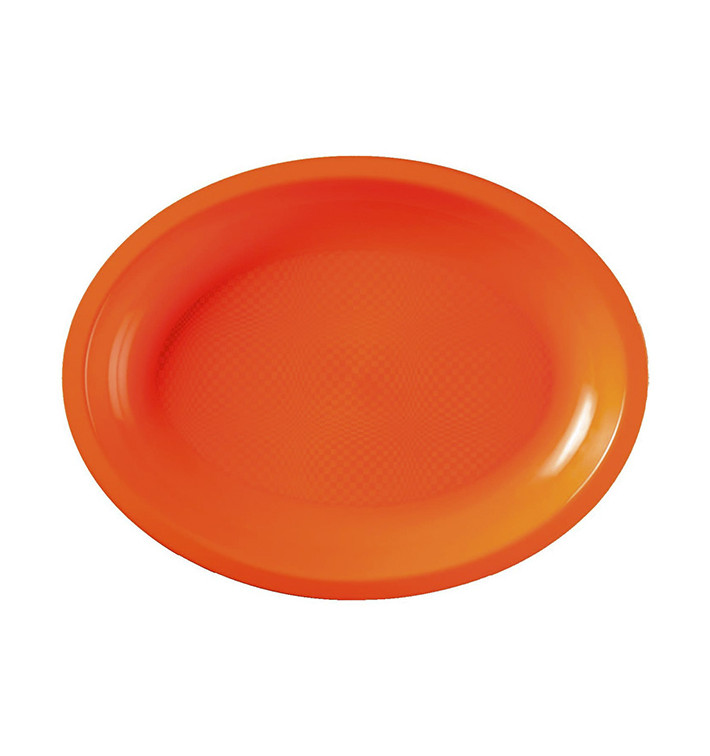 Plateau Plastique Réutilisable Ovale Orange PP 315x220mm (25 Utés)