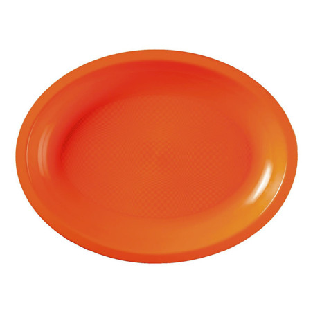 Plateau Dur Réutilisable Ovale Orange PP 31,5x22cm (25 Utés)