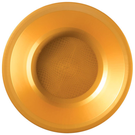 Herbruikbare harde bord Diep goud "Rond vormig" PP Ø19,5cm (600 stuks)