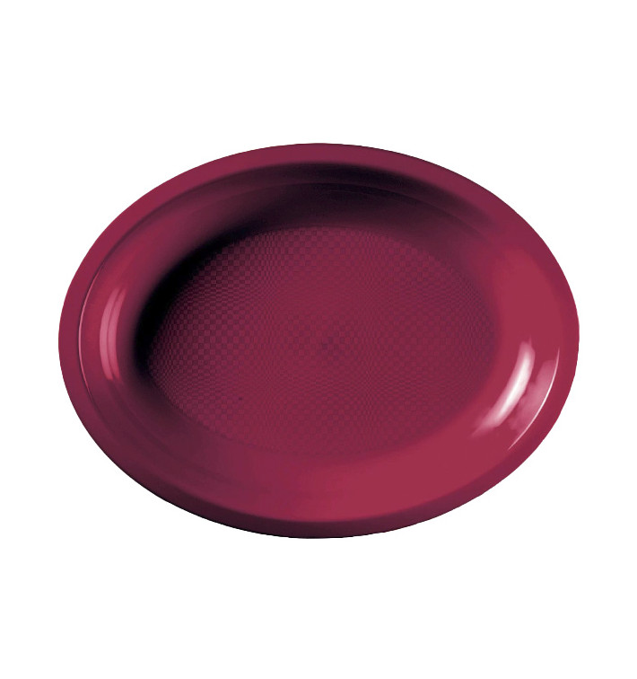 Plateau Plastique Ovale Réutilisable Bordeaux PP 315x220mm (25 Utés)