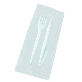 Plastic PS bestekset vork en mes wit (1.000 stuks)
