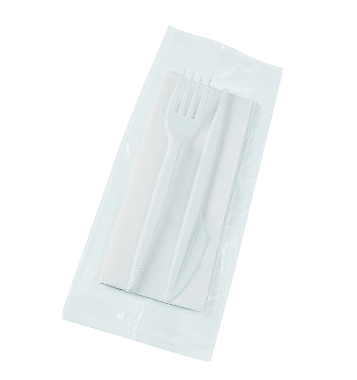 Kit Fourchette, Couteau, Serviette Blanc (250 Utés)