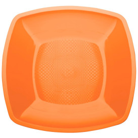 Plastic bord Plat oranje Vierkant PP 18 cm (25 stuks) 