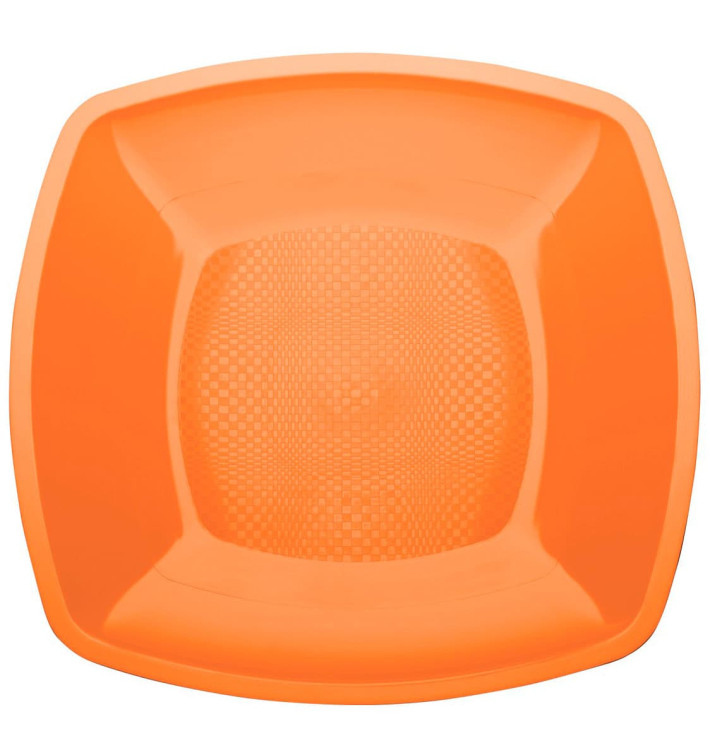 Plastic bord Plat oranje Vierkant PP 18 cm (25 stuks) 