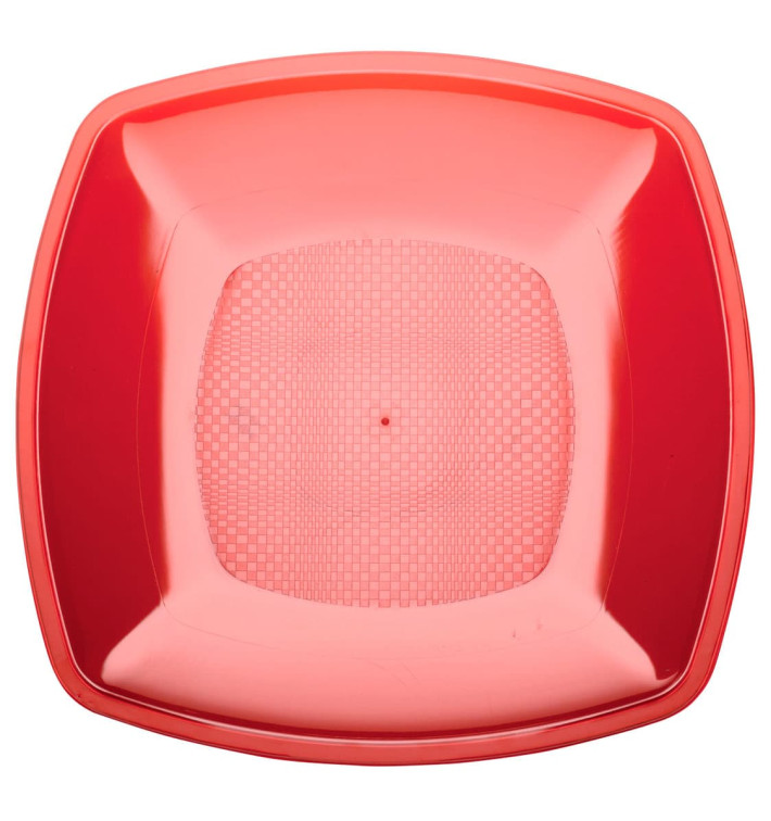 Assiette Plastique Réutilisable Plate Rouge Transp.  PS 180mm (25 Utés)