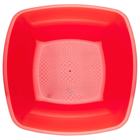 Plastic bord Diep rood Vierkant PS 18 cm (300 stuks)