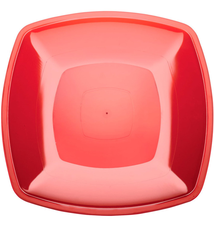 Assiette Plastique Réutilisable Plate Rouge Transp.  PS 300mm (144 Utés)