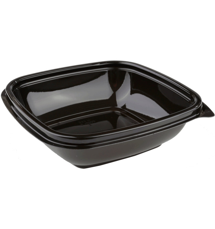 Bol en Plastique Carré Noir PET 250ml 125x125x40mm (50 Utés)