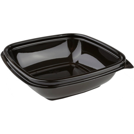 Bol en Plastique Carré Noir PET 250ml 125x125x40mm (50 Utés)