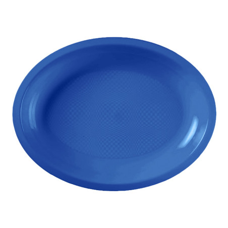 Plateau Dure Réutilisable Ovale Bleu Mediterranée PP 30,5cm (25 Utés)