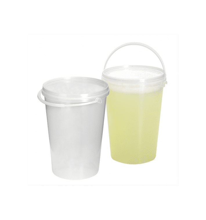 Plastic emmer met handvat en Deksel transparant 1000 ml (10 stuks)