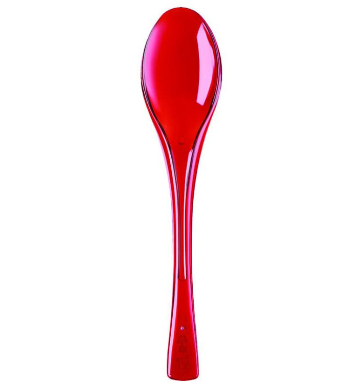 Plastic lepel  PS "Flen" rood transparant 14,5cm (50 stuks) 