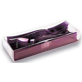 Plastic Bestekset vork, mes, lepel aubergine kleur (20 sets)