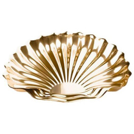 Plastic schotel Schelp vormig goud 34x30 cm (50 stuks)