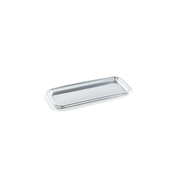 Plateau Plastique Rectangulaire Argenté 35x16 cm (50 Utés)