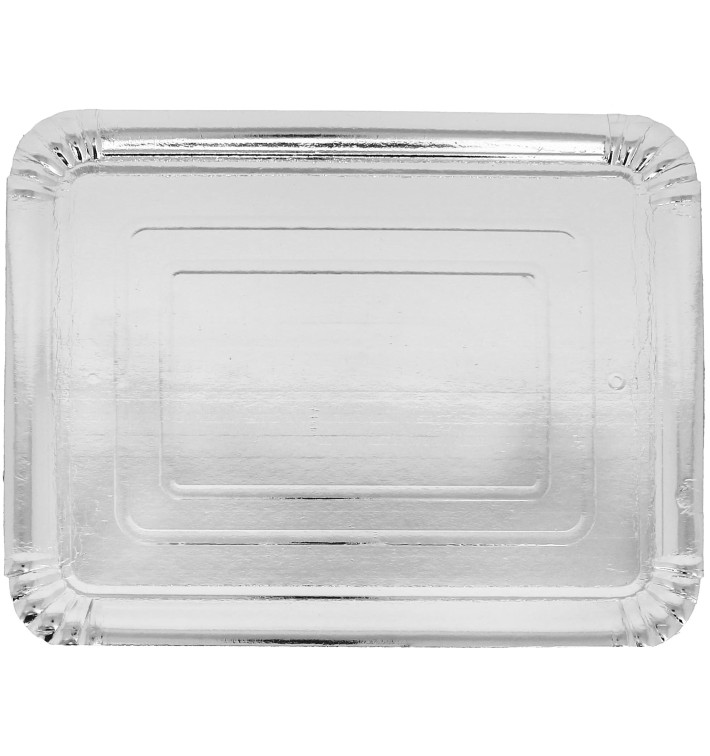 Plat rectangulaire en Carton Argenté 25x34cm (100 Unités)