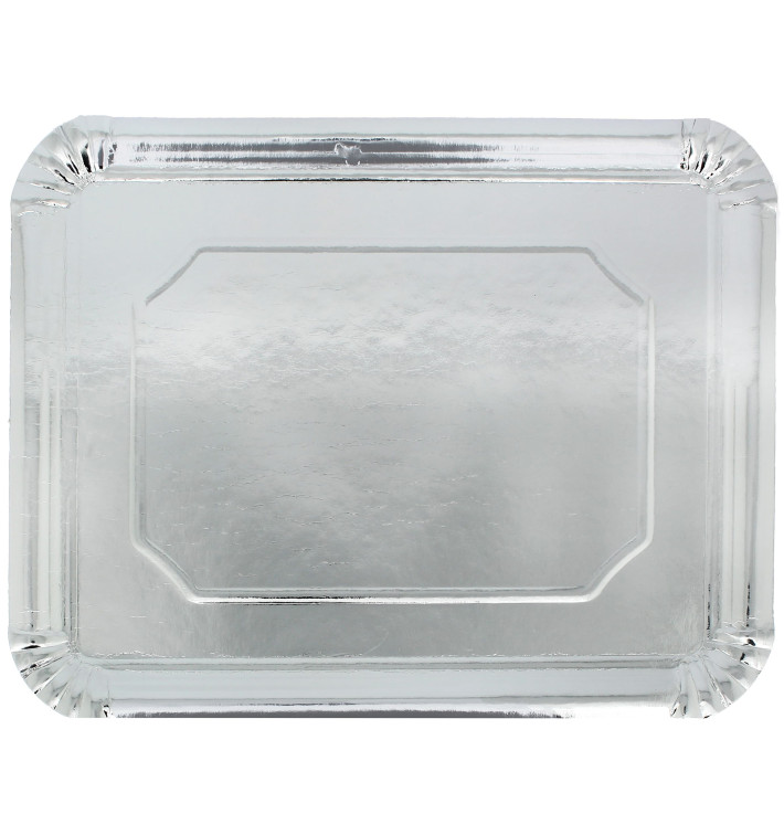 Plat rectangulaire en Carton Argenté 34x42cm (200 Unités)