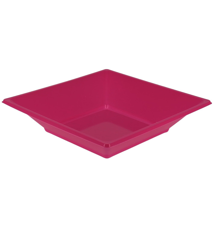 Plastic bord Diep Vierkant fuchsia 17 cm (5 stuks) 