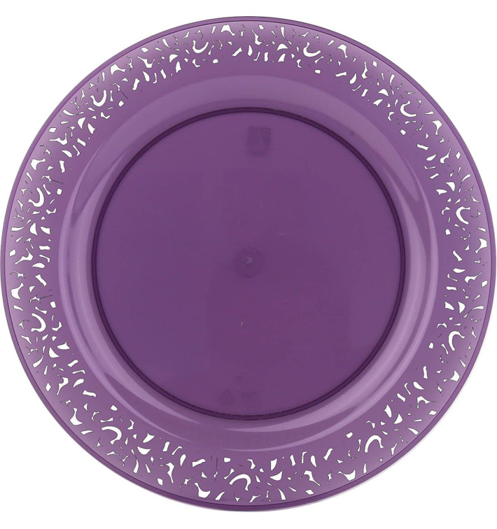 Assiette Plastique Ronde "Lace" Aubergine Ø19cm (88 Utés)