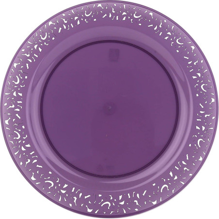 Assiette Plastique Ronde "Lace" Aubergine Ø19cm (4 Utés)