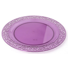 Plastic bord Rond vormig "Lace" aubergine kleur 23cm (4 stuks) 