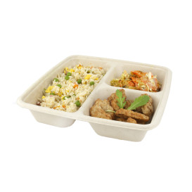 Suikerriet Container 3 Compartmenten 900ml 23x23x4cm (300 stuks)