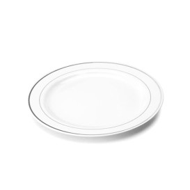 Assiette en Plastique Dur avec Liseré Argent 23cm (6 Utés)