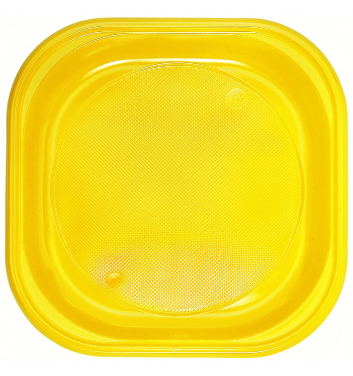 Assiette Plastique PS Carrée Jaune 200x200mm (30 Utés)