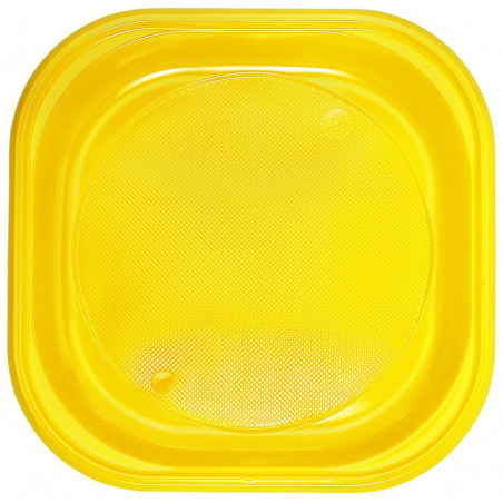 Assiette Réutilisable PS Carré Jaune 200x200mm (250 Utés)